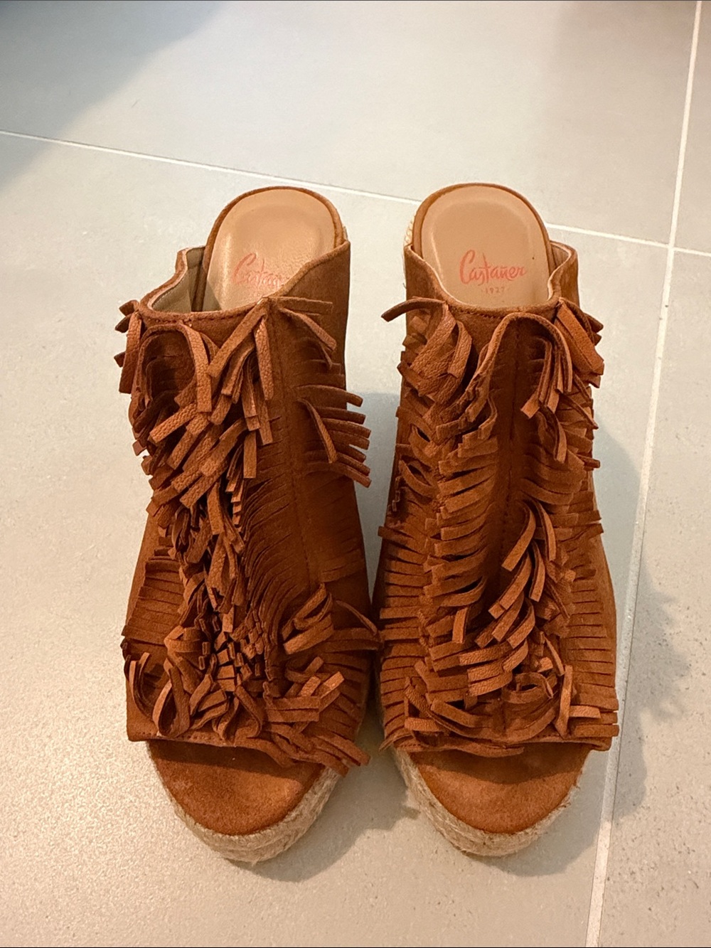 Castaner Brown Suede Fringe Espadrille Wedge Mules